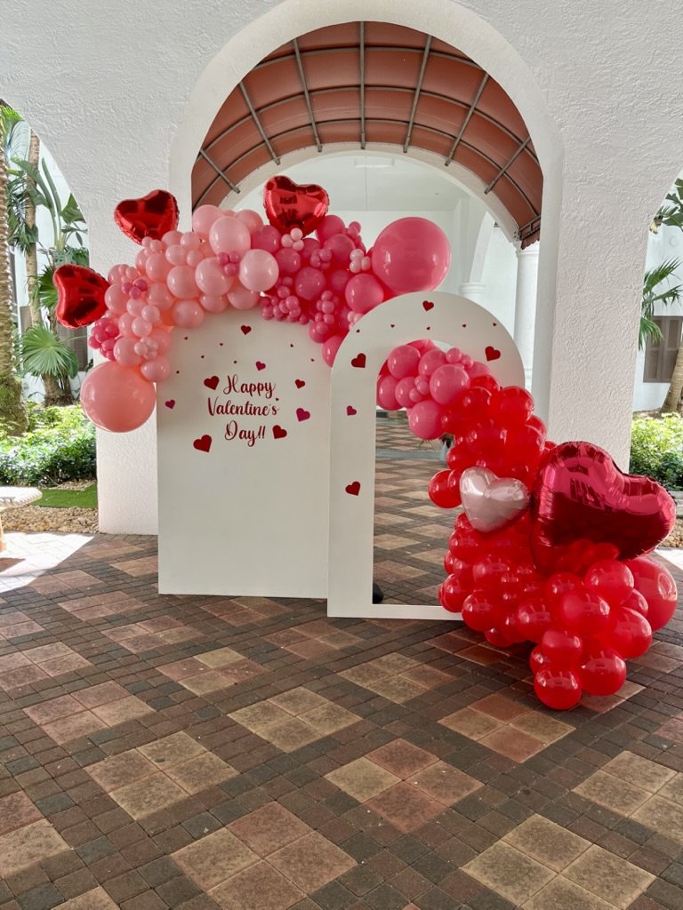 Valentines Day balloon decoration setup in Prosper, Texas